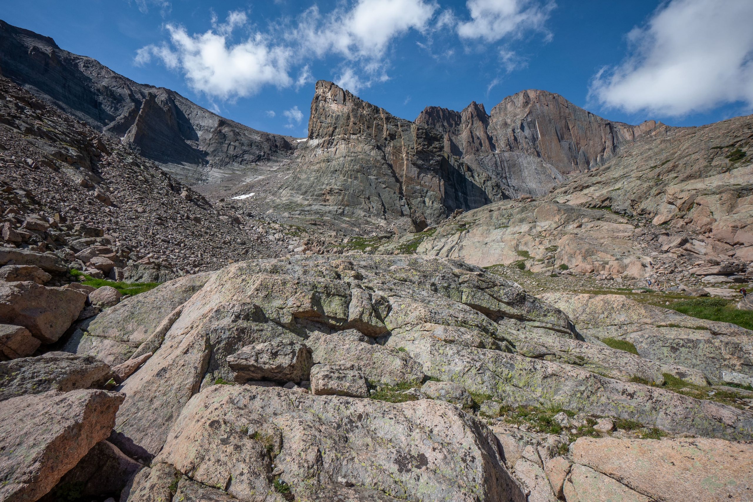 View of Longs Peak from the outhouse on Chasm Lake Trail