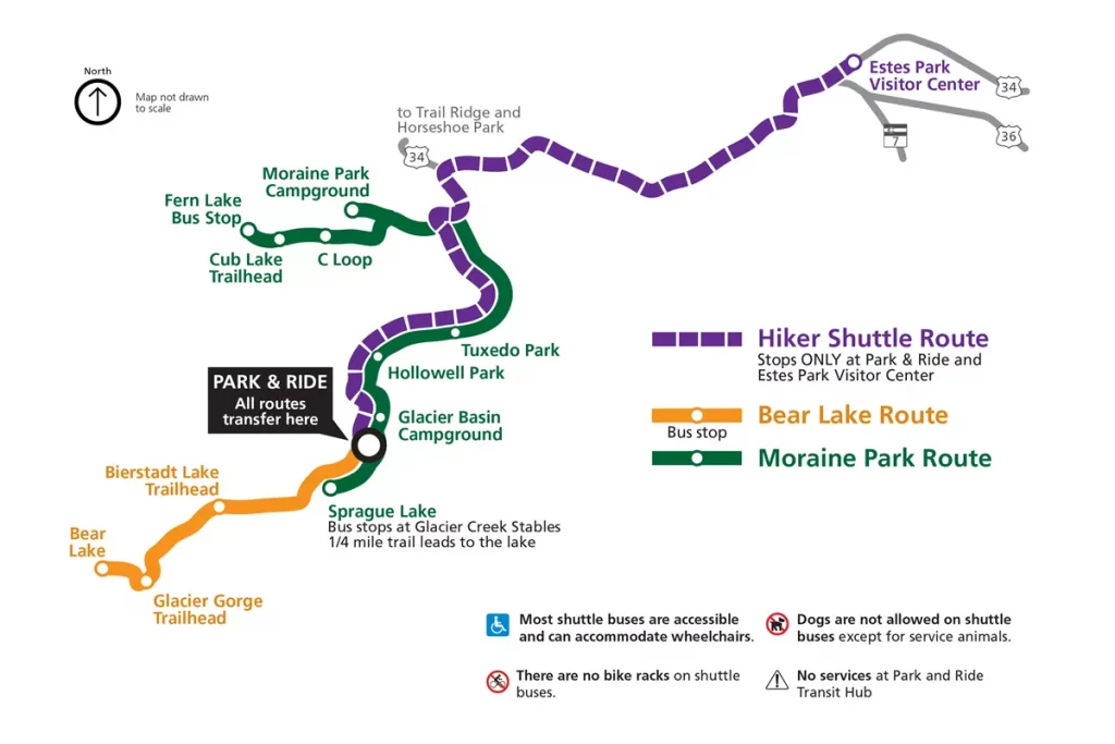 Rocky Mountain National Park Hiker shuttle map